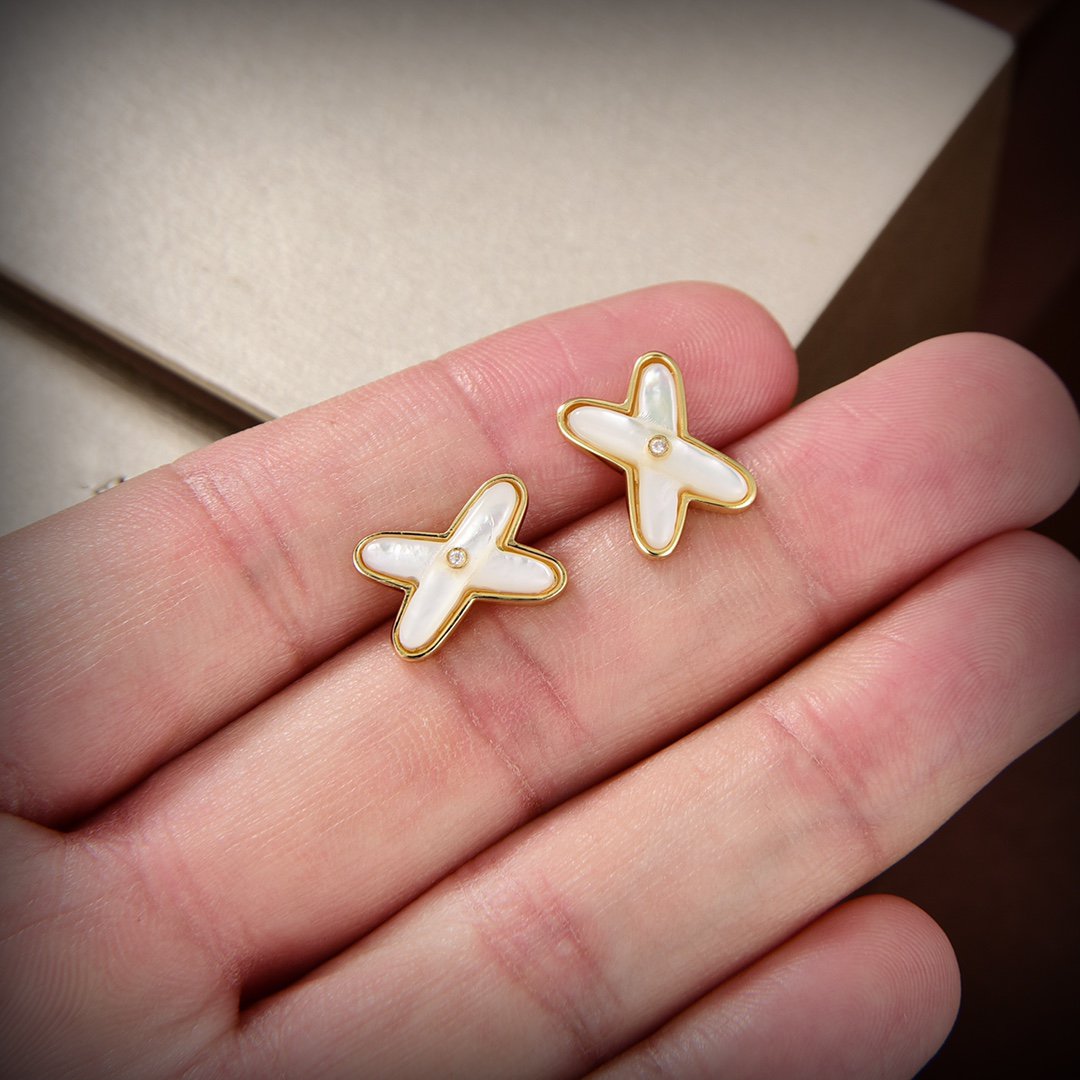 [Marins]JEUX DE WHITE MOP GOLD DIAMOND EARRINGS