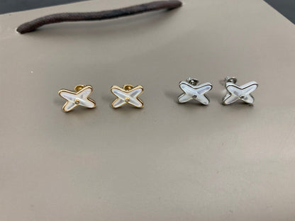 [Marins]JEUX DE WHITE MOP SILVER DIAMOND EARRINGS