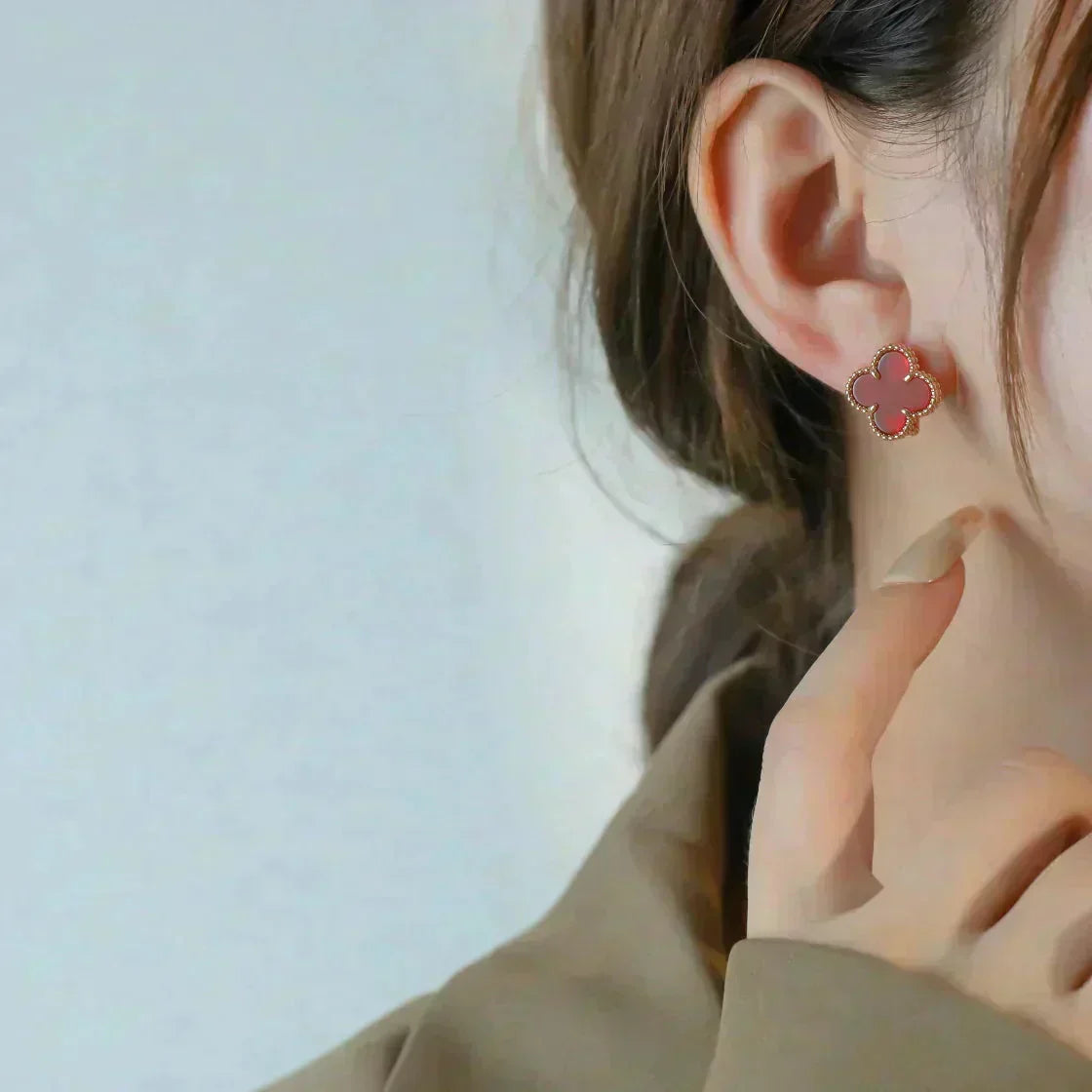 [Marins]CLOVER MEDIUM 1 MOTIFS CARNELIAN  EARRINGS