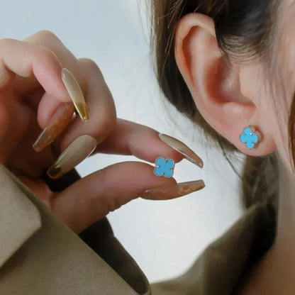 [Marins]CLOVER MINI 9.5MM ONYX STUD EARRINGS SILVER