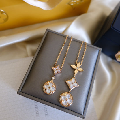 [Marins]COLOR BLOSSOM LARIAT NECKLACE PINK GOLD WHITE MOTHER PEARL AND DIAMOND