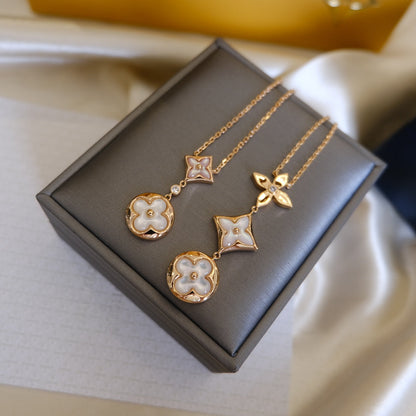 [Marins]COLOR BLOSSOM LARIAT NECKLACE PINK GOLD WHITE MOTHER PEARL AND DIAMOND