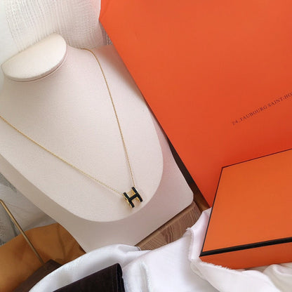 [Marins]HM CLIC BLACK ENAMEL GOLD NECKLACE