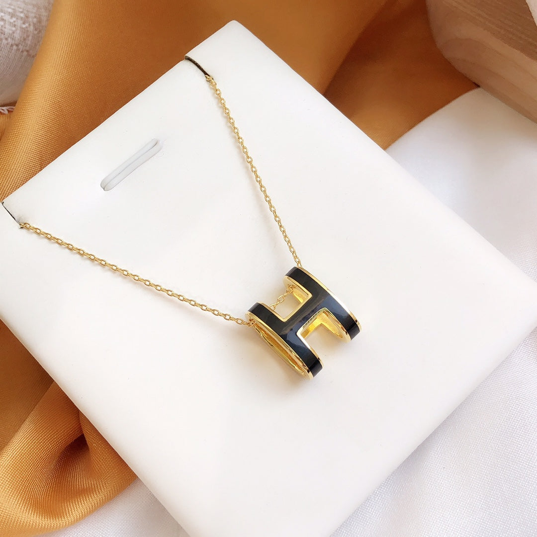 [Marins]HM CLIC BLACK ENAMEL GOLD NECKLACE