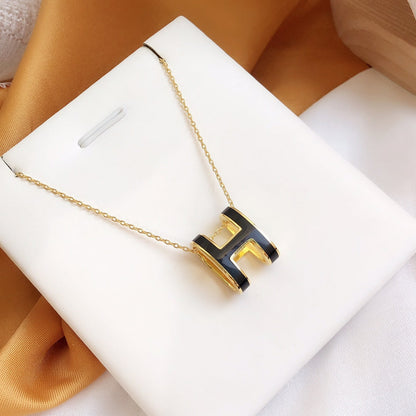 [Marins]HM CLIC BLACK ENAMEL GOLD NECKLACE