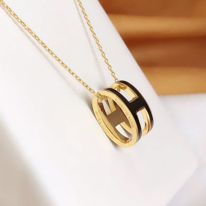 [Marins]HM CLIC BLACK ENAMEL GOLD NECKLACE
