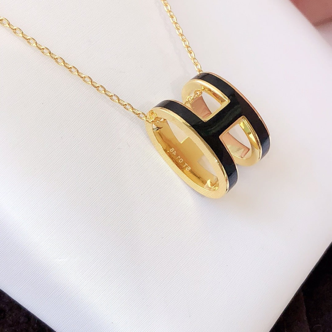 [Marins]HM CLIC BLACK ENAMEL GOLD NECKLACE