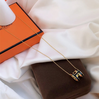 [Marins]HM CLIC BLACK ENAMEL GOLD NECKLACE