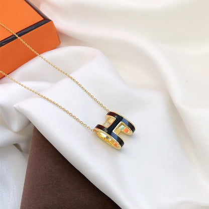 [Marins]HM CLIC BLACK ENAMEL GOLD NECKLACE