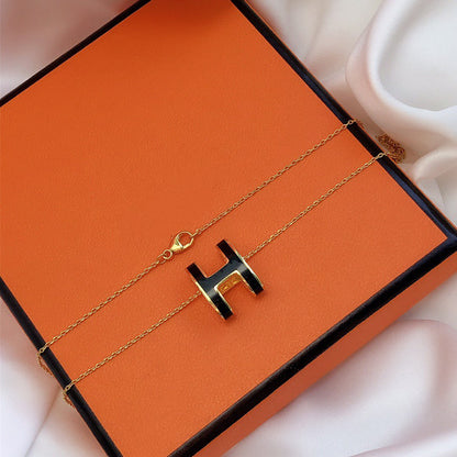 [Marins]HM CLIC BLACK ENAMEL GOLD NECKLACE