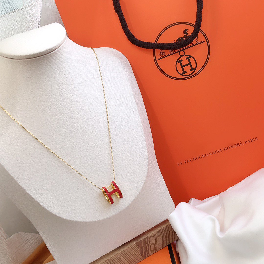 [Marins]HM CLIC RED ENAMEL GOLD NECKLACE