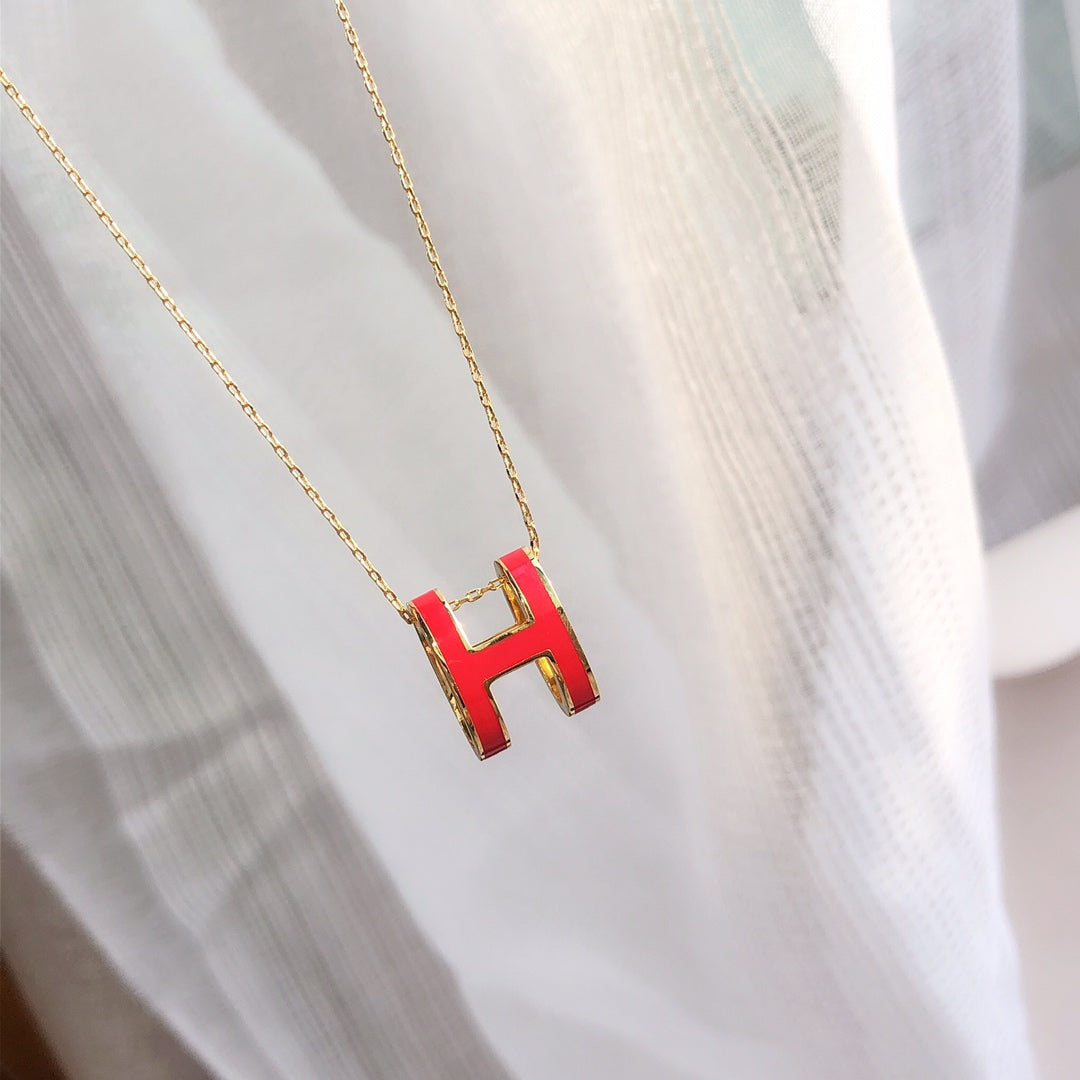 [Marins]HM CLIC RED ENAMEL GOLD NECKLACE