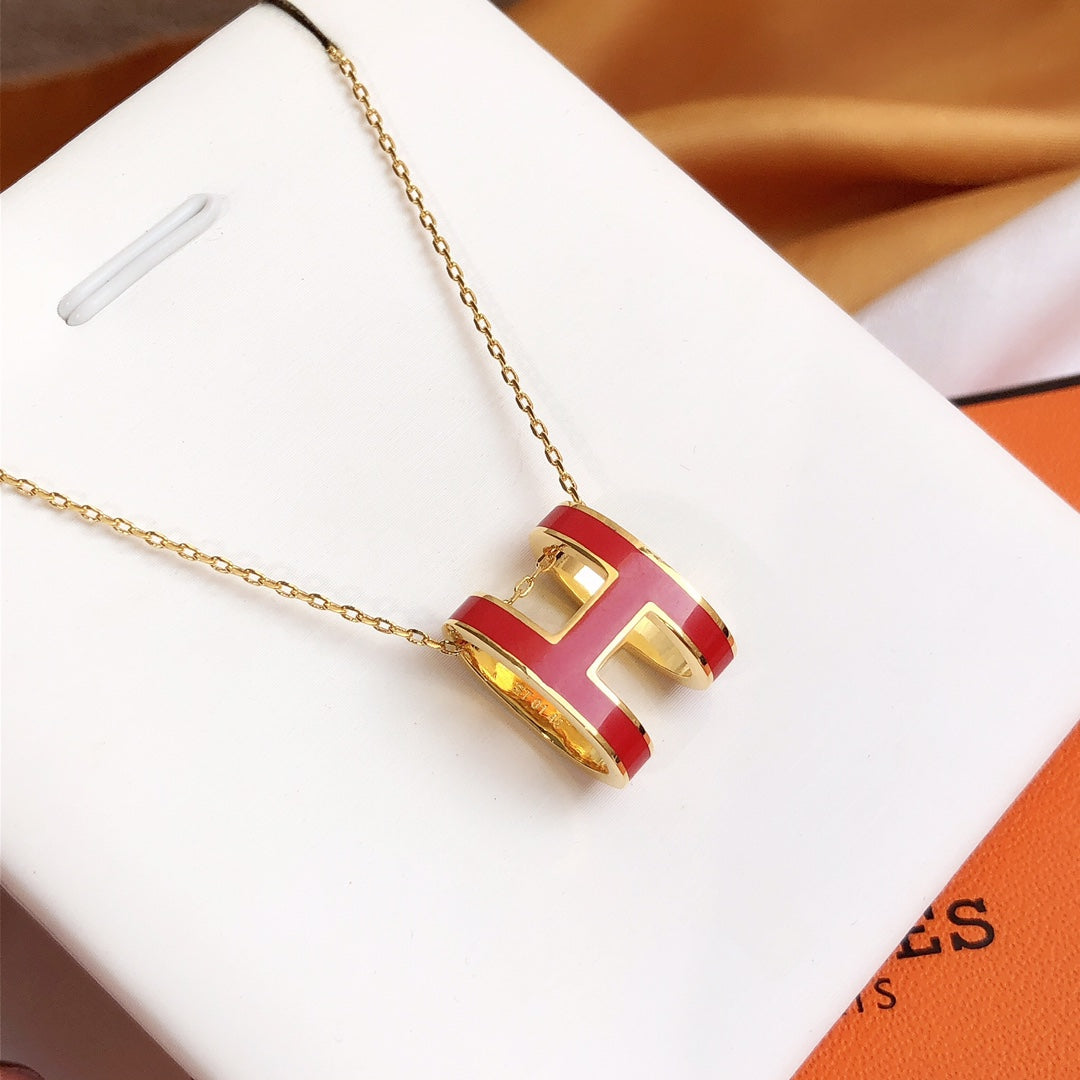 [Marins]HM CLIC RED ENAMEL GOLD NECKLACE