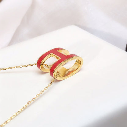 [Marins]HM CLIC RED ENAMEL GOLD NECKLACE