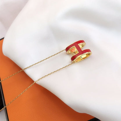 [Marins]HM CLIC RED ENAMEL GOLD NECKLACE