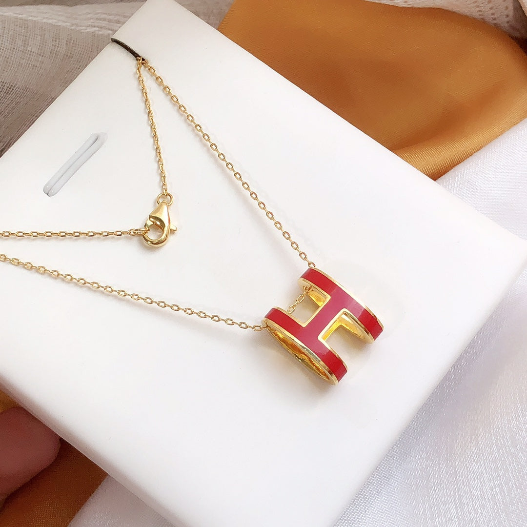 [Marins]HM CLIC RED ENAMEL GOLD NECKLACE
