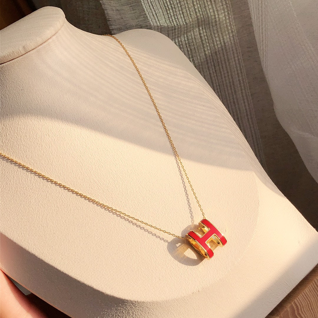 [Marins]HM CLIC RED ENAMEL GOLD NECKLACE