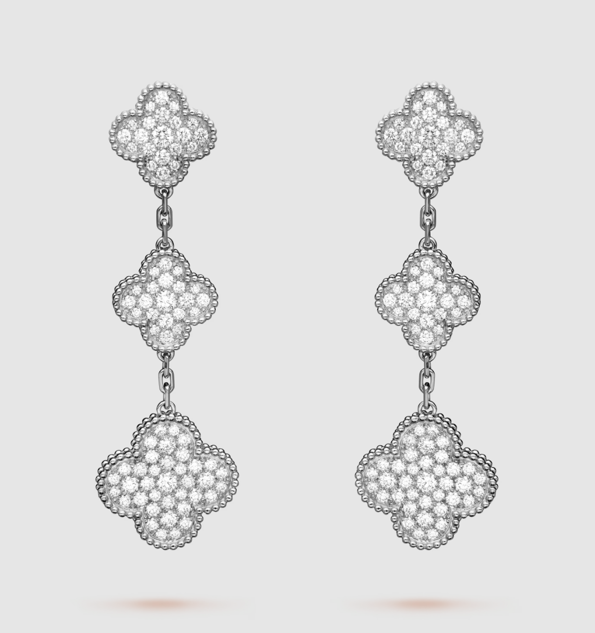 [Marins]CLOVER 3 MOTIF DIAMOND SILVER DROP EARRINGS