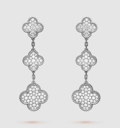 [Marins]CLOVER 3 MOTIF DIAMOND SILVER DROP EARRINGS