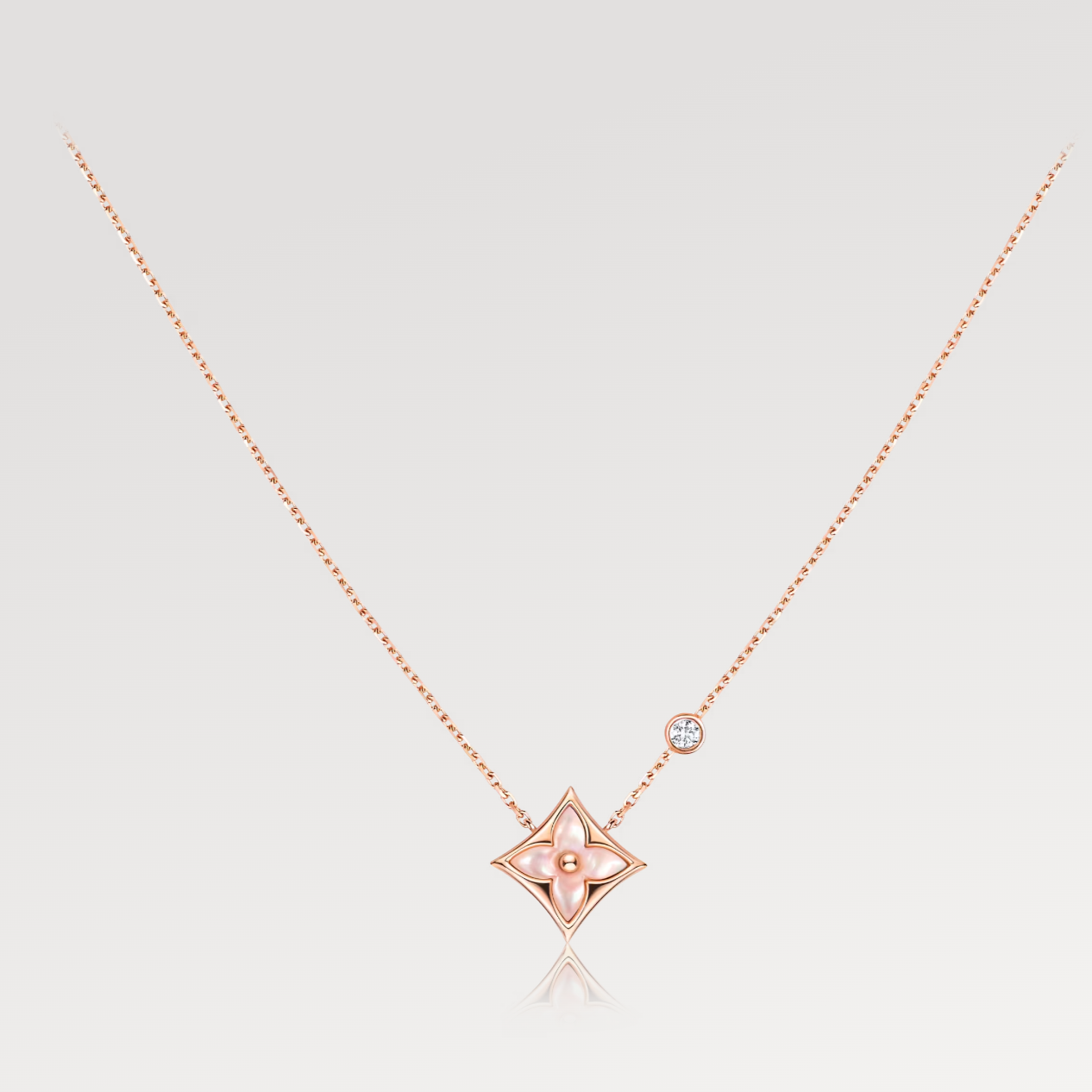 [Marins]STAR PINK MOP 1 DIAMOND PINK GOLD NECKLACE