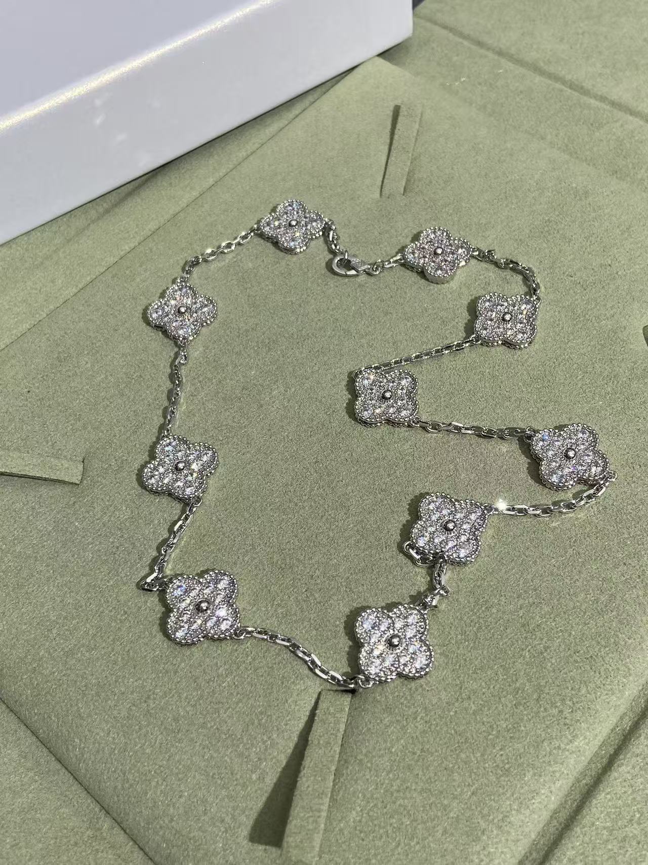 [Marins Jewelry]CLOVER 10 MOTIFS  FULL DIAMOND NECKLACE