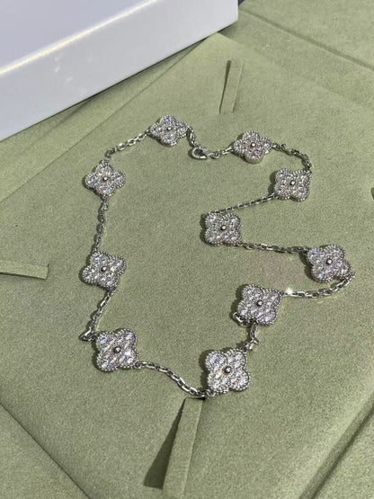 [Marins Jewelry]CLOVER 10 MOTIFS  FULL DIAMOND NECKLACE