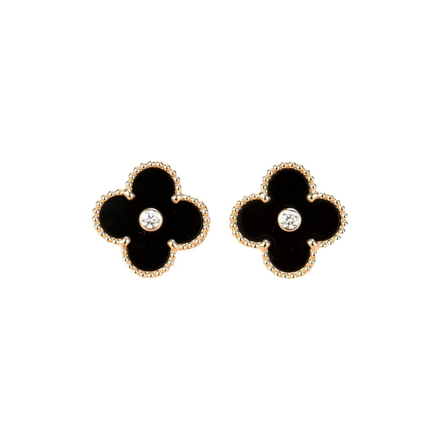 [Marins]CLOVER MEDIUM 1 MOTIFS ONYX DIAMOND EARRINGS