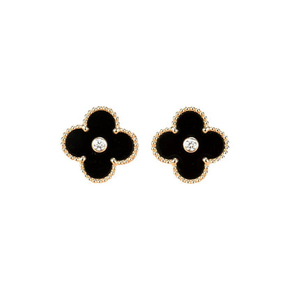 [Marins]CLOVER MEDIUM 1 MOTIFS ONYX DIAMOND EARRINGS