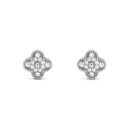 [Marins]CLOVER 1 MOTIFS DIAMOND STUD EARRINGS SILVER