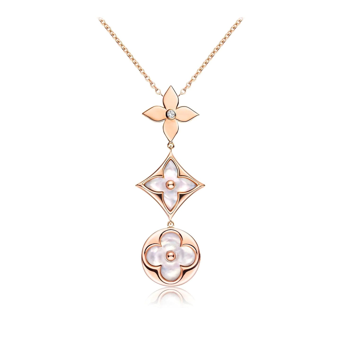 [Marins]COLOR BLOSSOM LARIAT NECKLACE PINK GOLD WHITE MOTHER PEARL AND DIAMOND