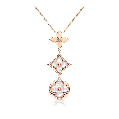 [Marins]COLOR BLOSSOM LARIAT NECKLACE PINK GOLD WHITE MOTHER PEARL AND DIAMOND