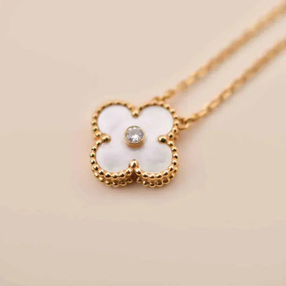 [Marins]CLOVER 15MM DIAMOND WHITE FRITILLARIA NECKLACE