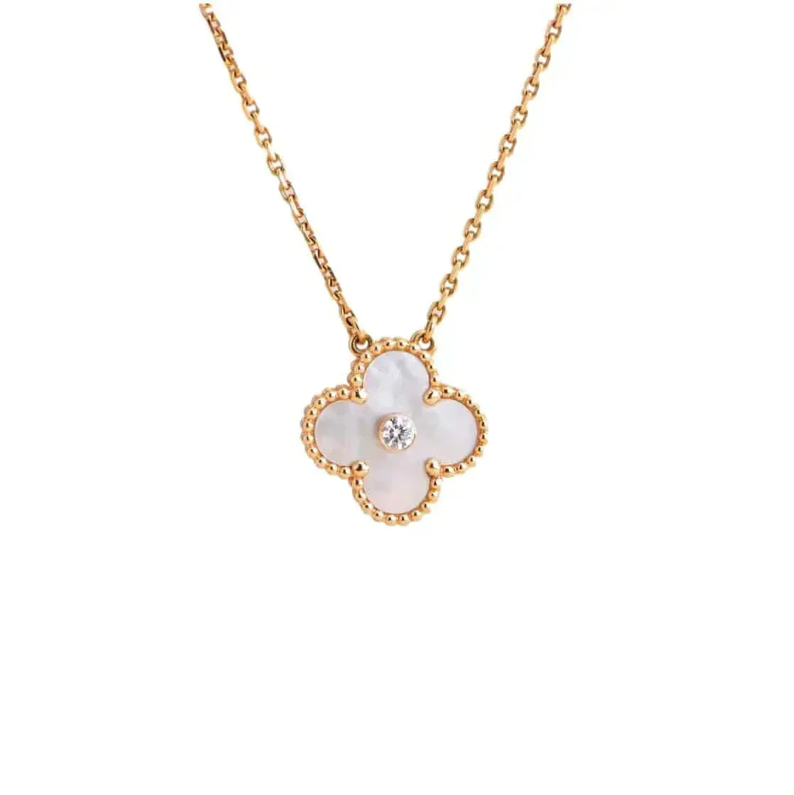[Marins]CLOVER 15MM DIAMOND WHITE FRITILLARIA NECKLACE