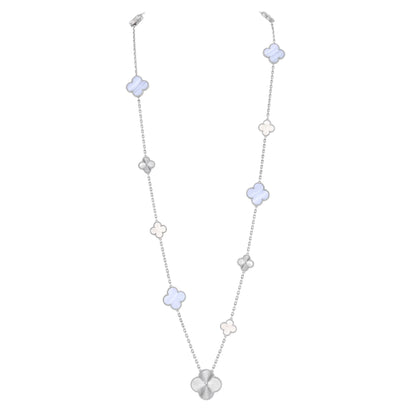 [Marins]DETACHABLE CLOVER 15(11+4) FLOWER SILVER NECKLACE SET