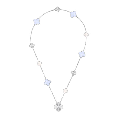 [Marins]DETACHABLE CLOVER 15(11+4) FLOWER SILVER NECKLACE SET