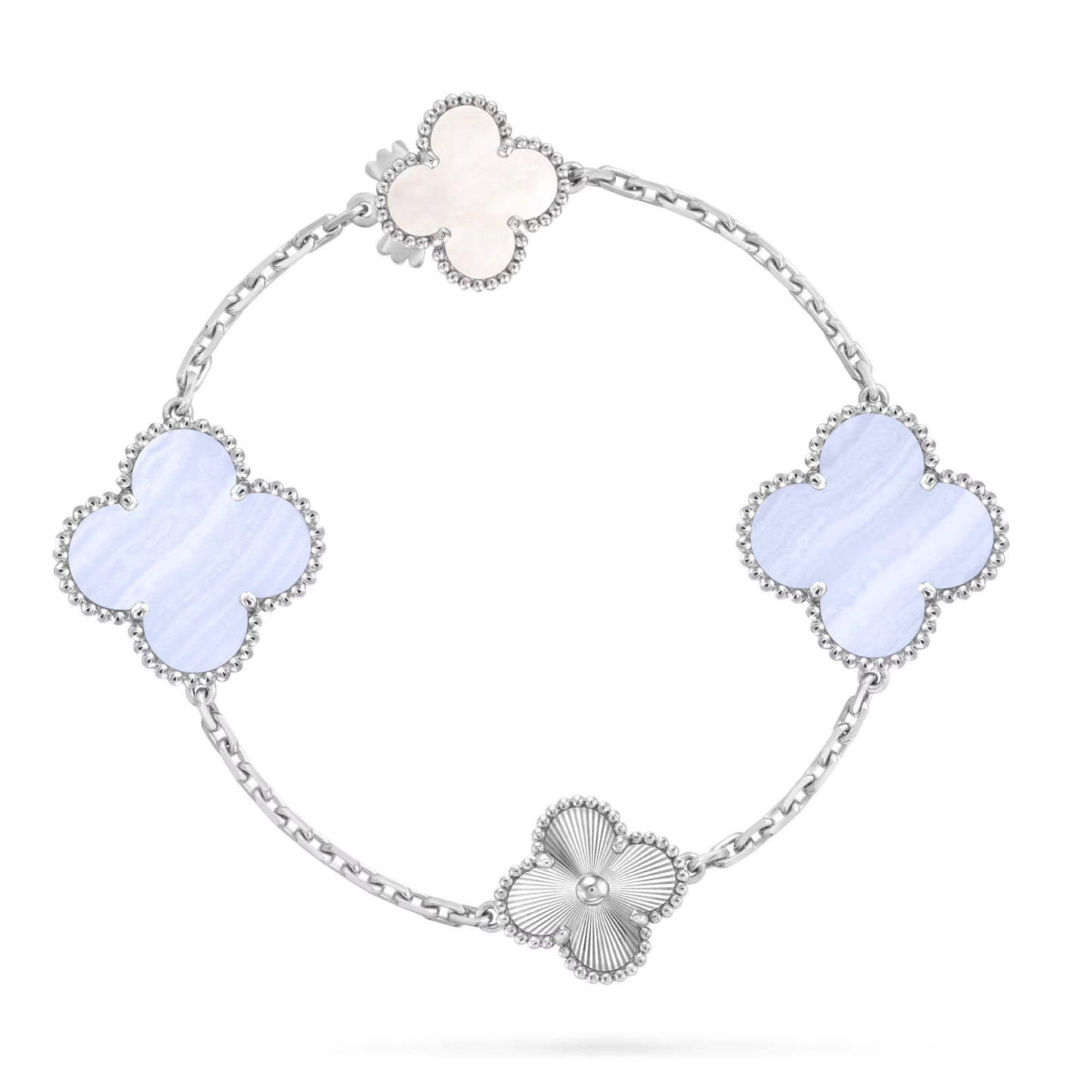[Marins]DETACHABLE CLOVER 15(11+4) FLOWER SILVER NECKLACE SET