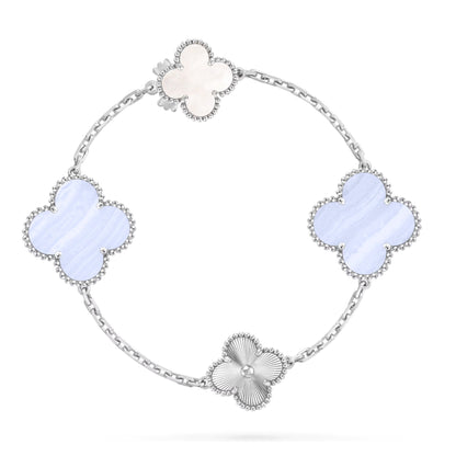 [Marins]DETACHABLE CLOVER 15(11+4) FLOWER SILVER NECKLACE SET