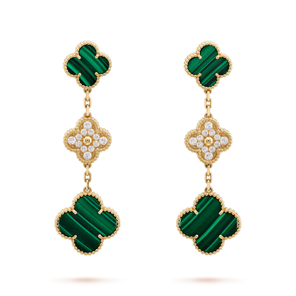 [Marins]CLOVER EARRINGS GOLD MALACHITE DIAMOND 3 MOTIF