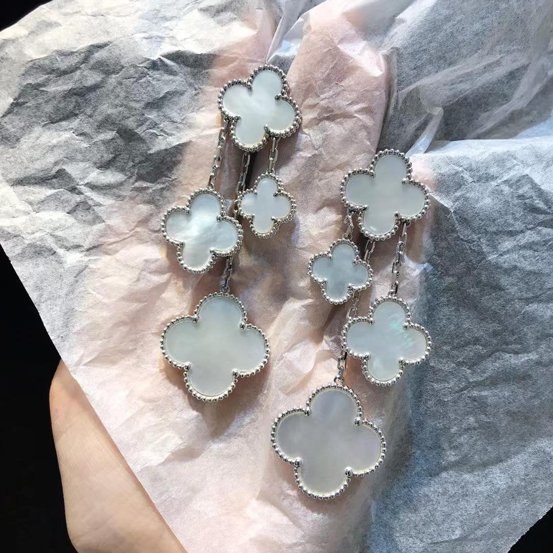 [Marins]CLOVER EARRINGS WHITE MOP 4 MOTIFS SILVER