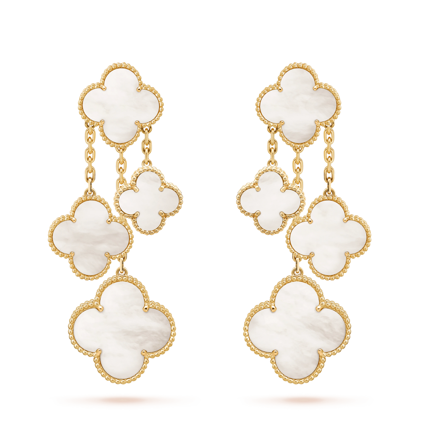 [Marins]CLOVER EARRINGS WHITE MOP 4 MOTIFS GOLD