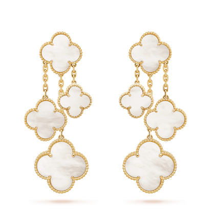 [Marins]CLOVER EARRINGS WHITE MOP 4 MOTIFS GOLD