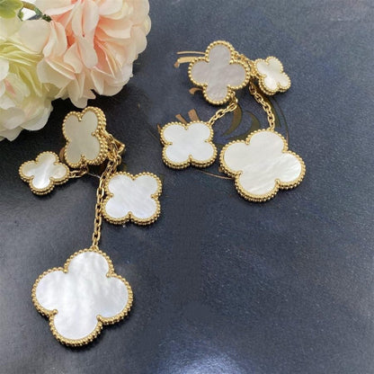 [Marins]CLOVER EARRINGS WHITE MOP 4 MOTIFS GOLD