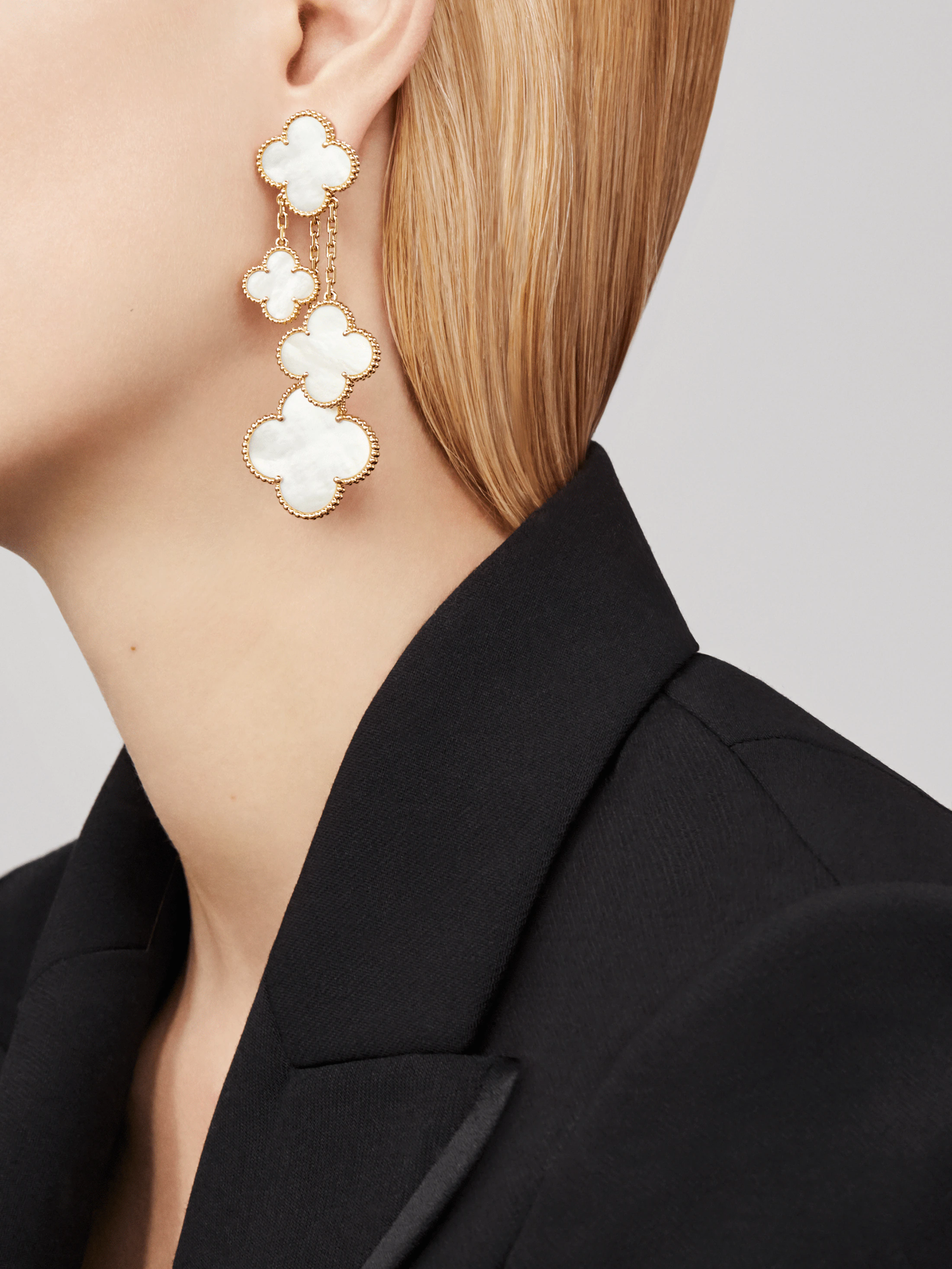 [Marins]CLOVER EARRINGS WHITE MOP 4 MOTIFS GOLD