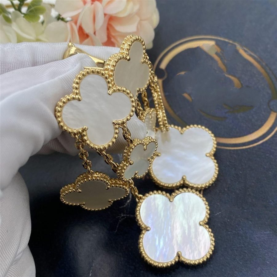 [Marins]CLOVER EARRINGS WHITE MOP 4 MOTIFS GOLD