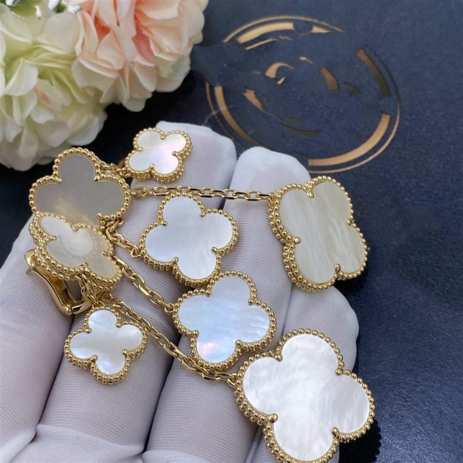 [Marins]CLOVER EARRINGS WHITE MOP 4 MOTIFS GOLD