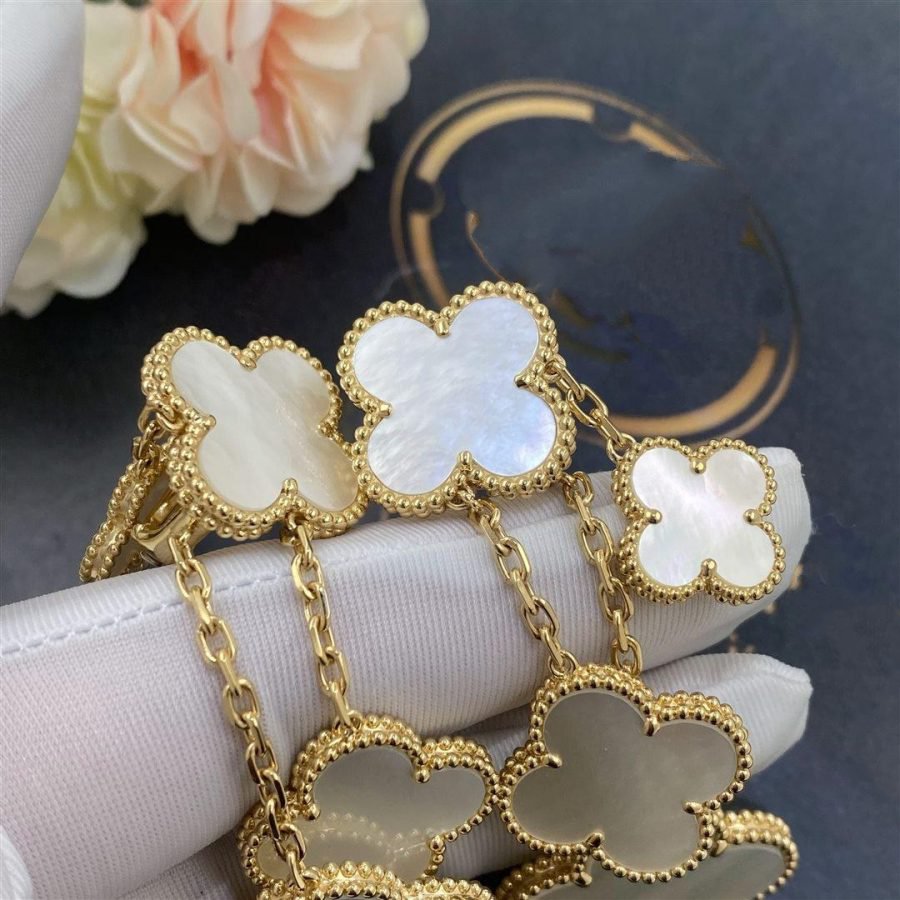 [Marins]CLOVER EARRINGS WHITE MOP 4 MOTIFS GOLD