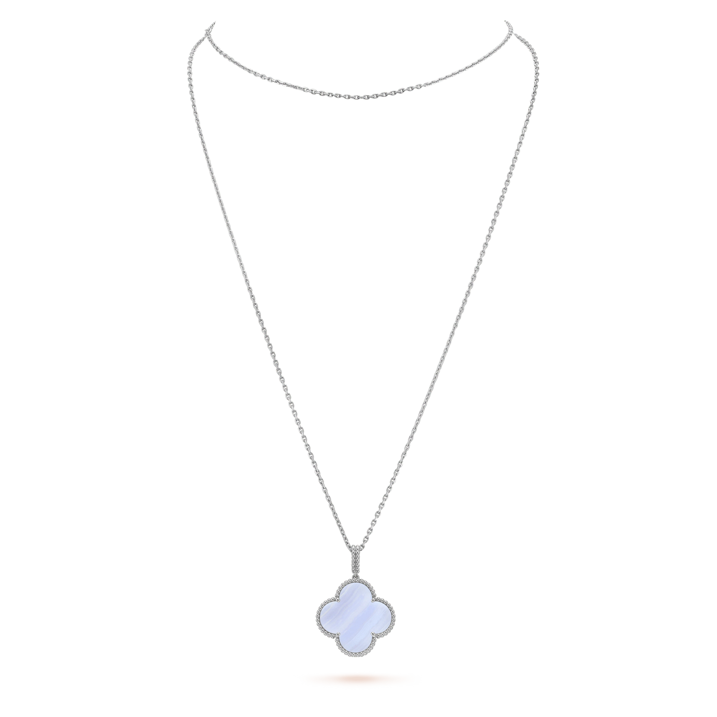 [Marins]CLOVER SILVER CHALCEDONY BIG CLOVER NECKLACE