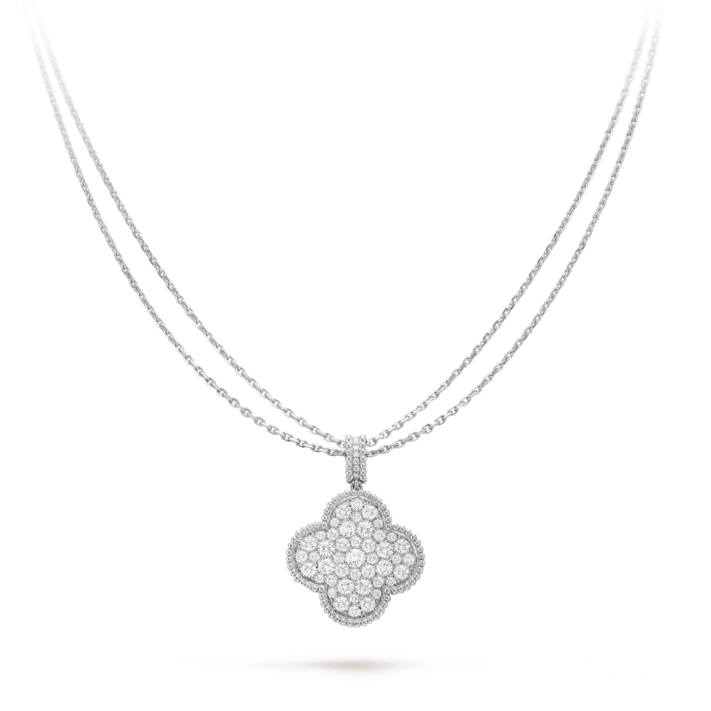 [Marins]CLOVER 25MM SILVER FULL DIAMOND BIG CLOVER NECKLACE