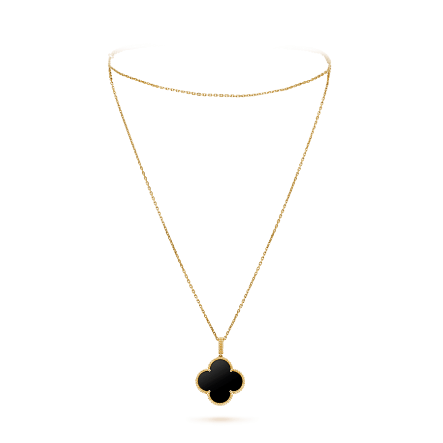 [Marins]CLOVER 25MM GOLD ONYX BIG CLOVER NECKLACE