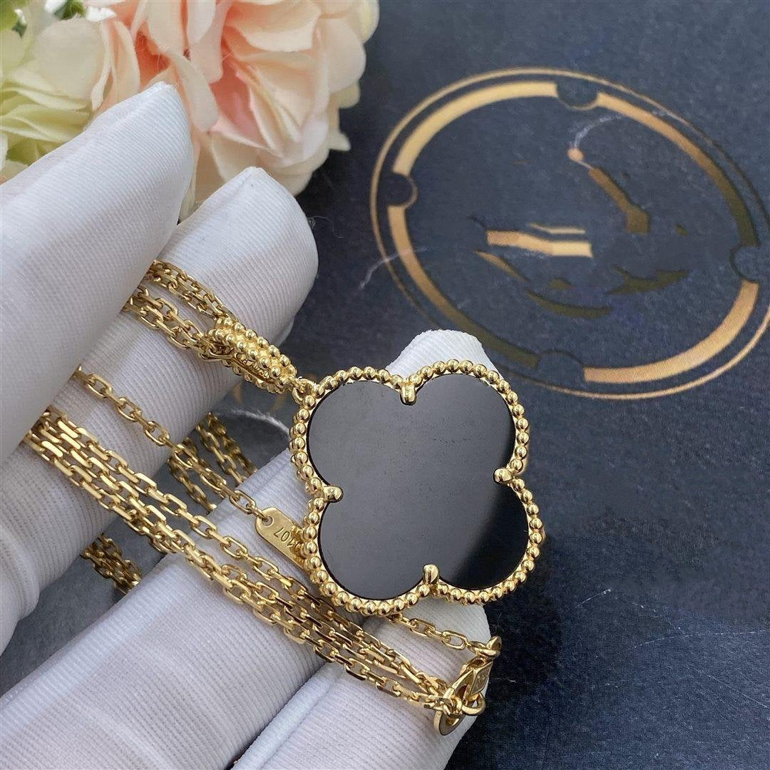 [Marins]CLOVER 25MM GOLD ONYX BIG CLOVER NECKLACE